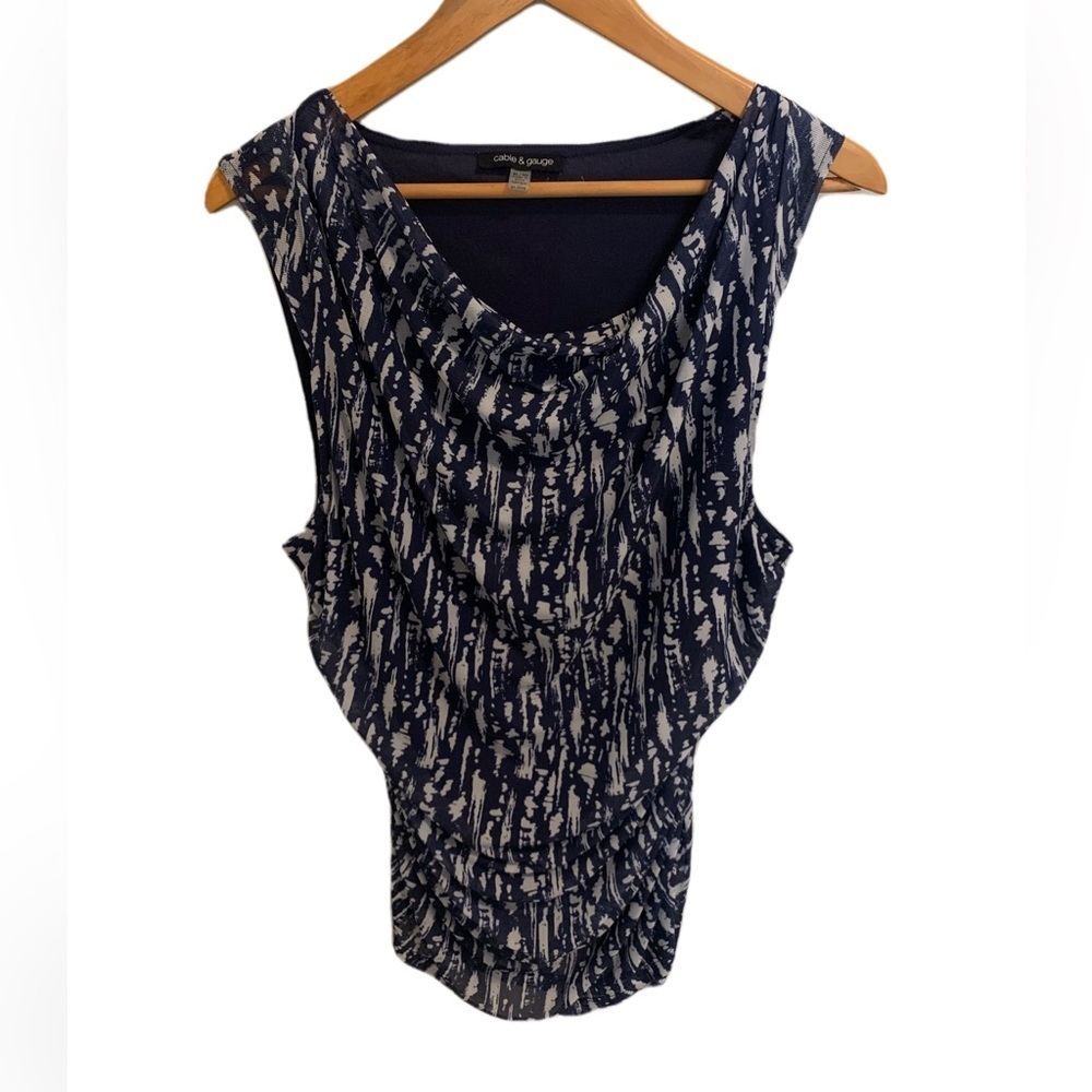 Cable & Gauge Blue & White Cowl Neck Sleeveless Top XL